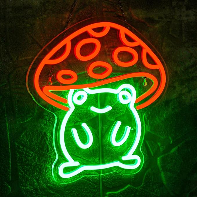 WLHOPE Mushroom Frog Neon Light for Wall Decor - Cute Green Red LED Sign for Bedroom, Kids Room, Home, Bar, Party, Classroom, Game Room
