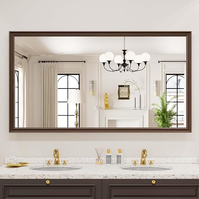 WEER Retro Copper Bathroom Mirror, 55x30 Inch Bronze Oil Rubbed Framed Mirror, Rectangle Classic Vintage Framed Wall Mirror, Farmhouse Vanity Mirror, Tempered Glass, Vertically or Horizontally