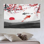 Houselerax Japanese Koi Fish Tapestries, Cherry Blossoms Asian Oriental Flower Branch Koi Fish Carp Tapestry Wall Hanging for Bedroom Living Room Office Decor 90"x60"