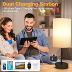 AKASUKI 18Inch Table Lamp with Dual Charging Station, 3 Way Dimmable Touch Lamp for Bedroom, Living Room, Office(LED Bulb Included)