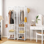 IBUYKE Coat Rack with Shelves, Freestanding Hall Tree with 3 Shelves and 8 Hooks, Industrial Clothes Stand for Entryway, Hallway, Bedroom, White UTMJ088W