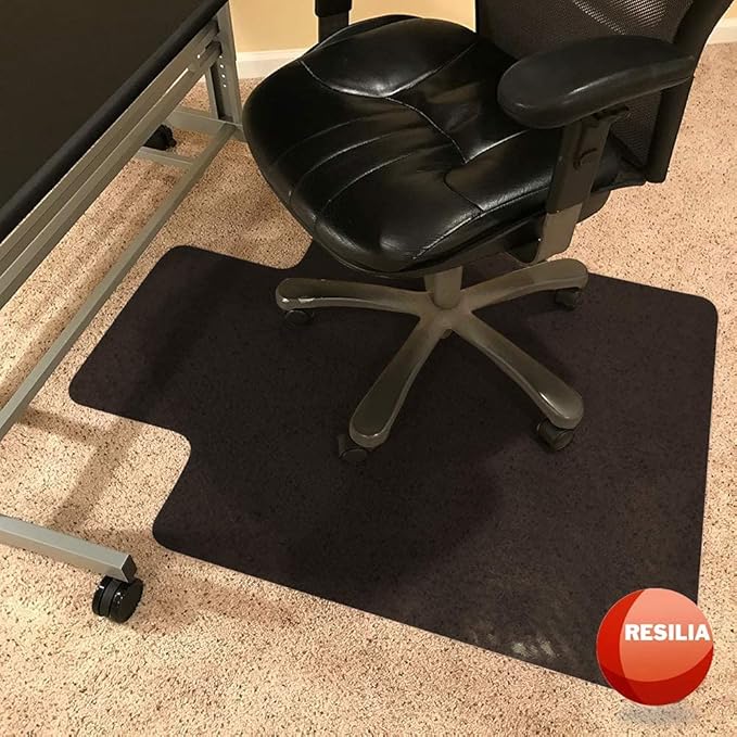 RESILIA Office Desk Chair Mat with Lip - for Low Pile Carpet (with Grippers) Black, 36 Inches x 48 Inches, Made in The USA