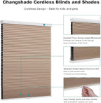 Changshade Cordless Cellular Shades, Blackout Honeycomb Shades for Windows, Pull Down Pleated Blinds, Easy to Install for Indoor Windows and French Doors,54" W x 72" H, Light Brown