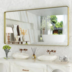 WEER Gold Bathroom Mirror, 72X36 Inch Brushed Gold Metal Frame Mirror, Rounded Rectangle Gold Bathroom Vanity Mirror for Wall, Tempered Glass, Anti-Rust, Hangs Horizontally or Vertically