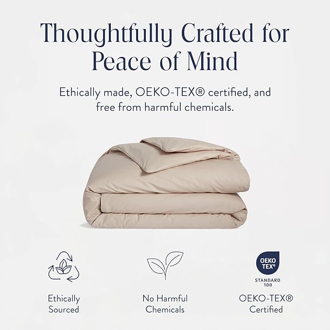 Brooklinen Luxury Percale Duvet Cover – 100% Cotton, Cool, Crisp, Extra-Long Corner Ties, Button Closure, Soft & Breathable – Machine Washable, Duvet Cover Full/Queen Bed Sizes (Pebble)