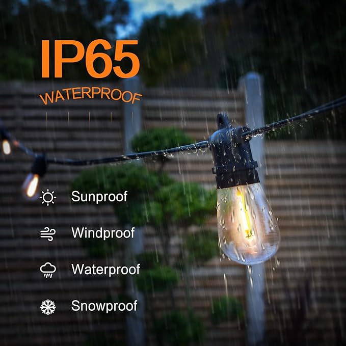 Outdoor String Lights Waterproof 150FT Patio Lights with Shatterproof 2700K Plastic Bulbs String Lights for Outside Bistro Gazebo Pergola Café Market Lights, 3-Pack