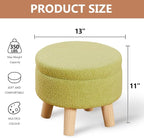 Wimarsbon Storage Ottoman, Modern Round Footrest with Soft Padded Seat, Teddy Velvet Footstool with Wood Legs, Accent Small Table or Plant Stand for Hallway, Living Room (Brilliant Green)