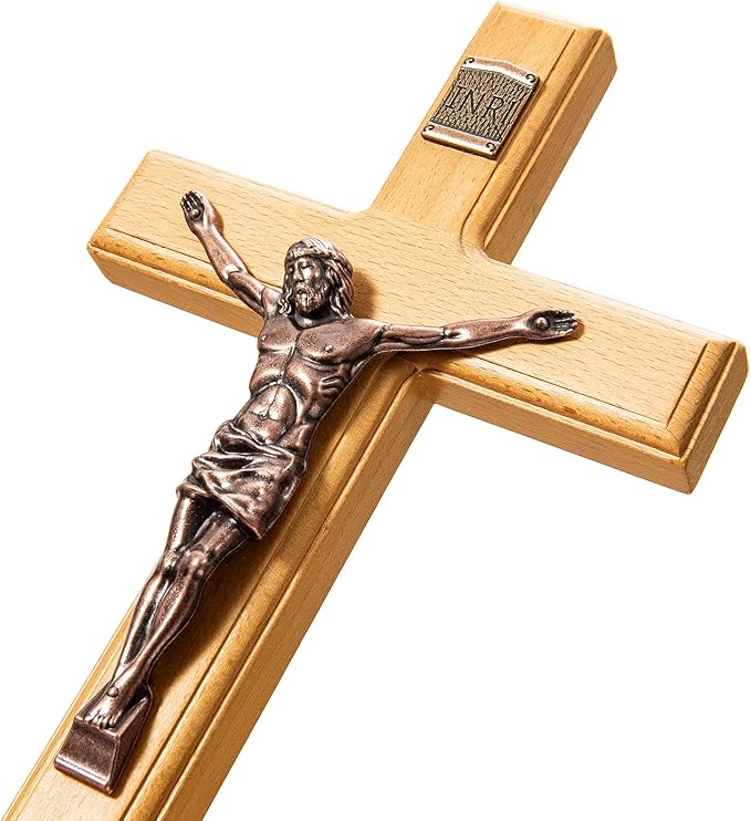 ACHIBANG Catholic Crucifix Wall Cross – 12 Inch Wooden Jesus Cross for Wall, Faithful Christian Cross Wall Gift for Prayer Room, Home, Confirmation or Easter