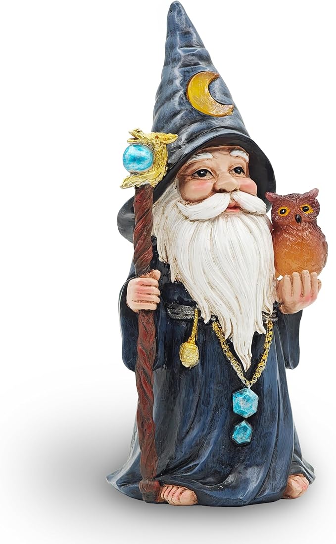 Halloween Solar Gnomes Decoration: 8.7'' Funny Merlin Statue with Owl & Magic Wand for Home Office Party Perfect Collectible Figurines Gift for Womens