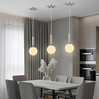 Modern Hanging Light Fixture Pendant Lighting for Kitchen Island Mid Century Chrome Pendant Lights with Globe Milky White Glass Pendant Light for Bedroom Bathroom Entryway (1 Pack)