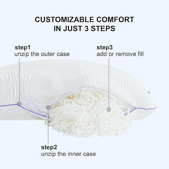 Shredded Memory Foam Pillows Bed Pillows Queen Size Set of 2, Summer Cooling Pillows for Hot Sleepers with Washable Pillowcase, and Winter Soft Dual Sided Pillow for Back Sleepers