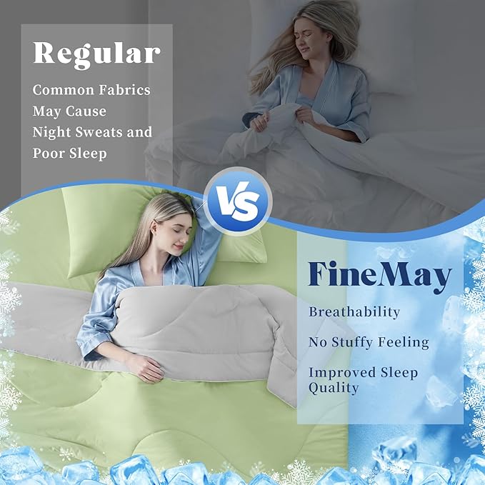 Cooling Comforter King Size, Double-Sided Cooling Blanket for Hot Sleepers & Night Sweats, Arc-Chill Q-Max > 0.4 Breathable Ice Blanket, Lightweight Cold Comforter (108''x90'', Light Green)
