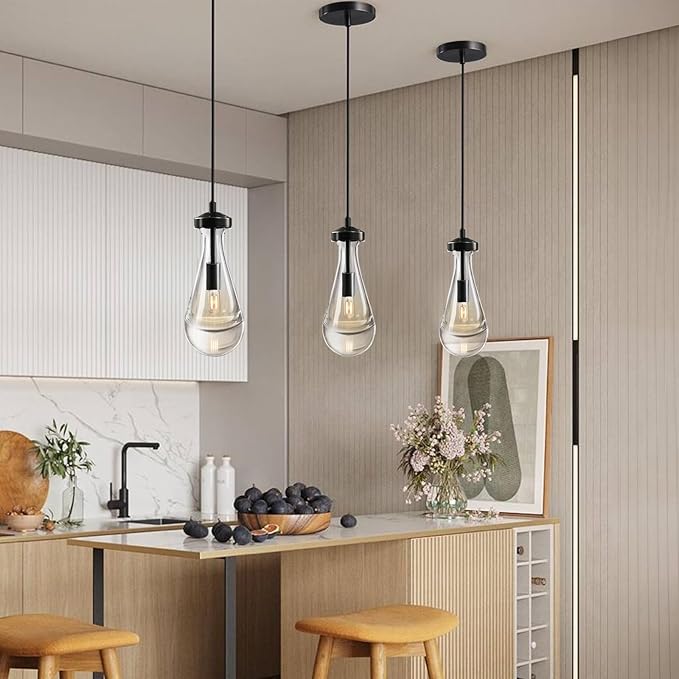 Raindrop Pendant Lights, Black Kitchen Island Pendant Lights, Teardrop Pendant Light, Interior Pendant Light in The Kitchen Island Living Room Bedroom Bathroom, Including Bulb