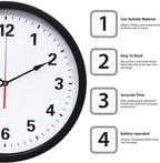 LEIKE Metal Wall Clock 16IN Black, Retro Silent Quartz Battery Operated, Decorative for Patio, Kitchen, Living Room, Bedroom, Pool