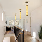 20" Alabaster Pendant Lights, Natural Marble Cylinder Brass Pendant Light, Adjustable Modern Ceiling Light Fixtures for Kitchen Island, Dining Room, Bedroom, Living Room, Bathroom