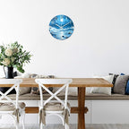 XFM Blue Wall Clock Battery Operated 12 Inch Silent Non-Ticking Glass Clocks Moon Ocean Wave Round Clocks for Kitchen Bedroom Bathroom Decor