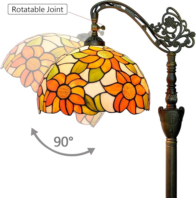 Tiffany Floor Lamp Yellow Sunflower Stained Glass Gooseneck Reading Floor Lamp Adjustable Corner Standing Light with Foot Switch for Bedroom Living Room Office (Bulb Included)