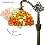 Tiffany Floor Lamp Yellow Sunflower Stained Glass Gooseneck Reading Floor Lamp Adjustable Corner Standing Light with Foot Switch for Bedroom Living Room Office (Bulb Included)