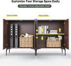 3More Accent Cabinet with 2 Doors,Sideboard Buffet Cabinet with Iron Legs and Adjustable Shelf,3D Lattice Design for Living Room, Entrance, Dining Room,Walnut