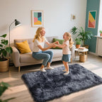 Shag Area Rug for Bedroom 3x5,Tie-Dyed Black Fluffy Area Rugs for Living Room,Soft Fuzzy Rug Non-Shedding Indoor Plush Carpet for Kids Bedroom Nursery Dorm Home Decor