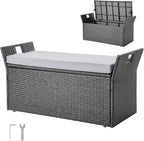 VEVOR Outdoor Storage Bench, 2-Person PE Rattan Storage Bench, 40 Gal Deck Box with Cushion & Side Handle, Supports up to 400 lbs, Weatherproof Outdoor Seating & Porch Decor for Patio Garden Balcony