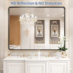 WEER Black Bathroom Mirror for Wall 40X30 Inch, Rectangular Black Metal Framed Vanity Mirror, Farmhouse Bathroom Mirror with Tempered Glass, Rounded Corner, Anti-Rust (Horizontal/Vertical)