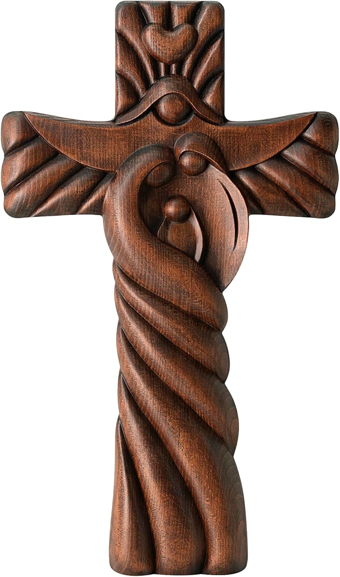 BGCOPPER Holy Family Wall Cross, Handmade Wooden Cross Wall Crucifix, Jesus Cross Wall Decor Art for Home Room Decor Christmas Gifts - 14 Inch