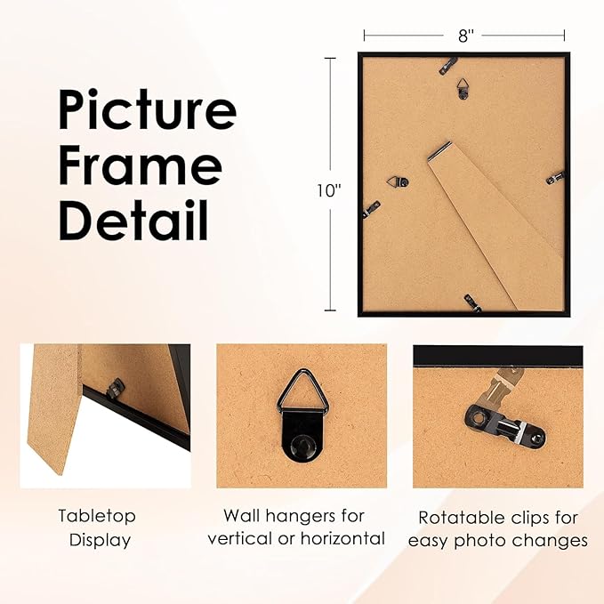 FIXSMITH 8x10 Picture Frame, Black Photo Frame with HD Plexiglass, Display Pictures 5x7 with Mat or 8x10 Without Mat, Picture Frames Collage for Tabletop or Wall Display, 1 Pack