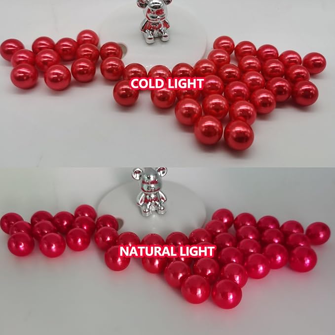 200PCS Watermelon Red Faux Pearls Beads for Centerpiece Vases, Vase Filler Faux Pearls, No Holes Filler Beads for Party Anniversary Birthday Wedding Table Decor, 10/14/20/30mm