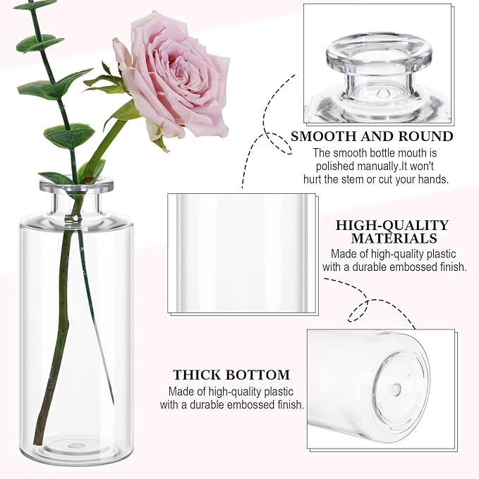 Honeydak Set of 24 Plastic Bud Vases, Vintage Decorative Mini Flower Vases Bulk for Table Centerpieces, Wedding Reception, Home Decor, Housewarming Gifts(Smooth)