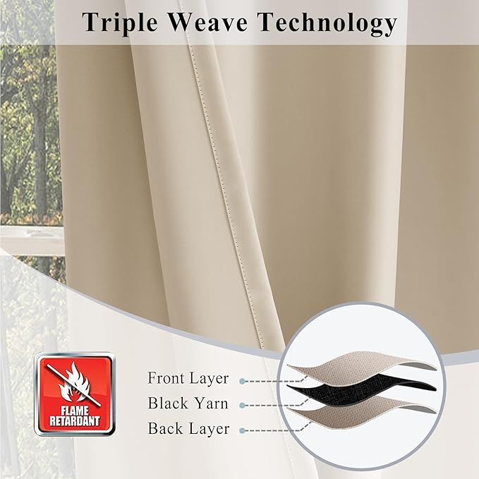 Fcosie Fire Retardant Curtains 108 inches Length (2 Panels, Beige), 80% Blackout Drapes for Bedroom Living Room, Thermal Insulated Room Darkening Curtain with Antique Bronze Grommet Top, 42" Wx108 L