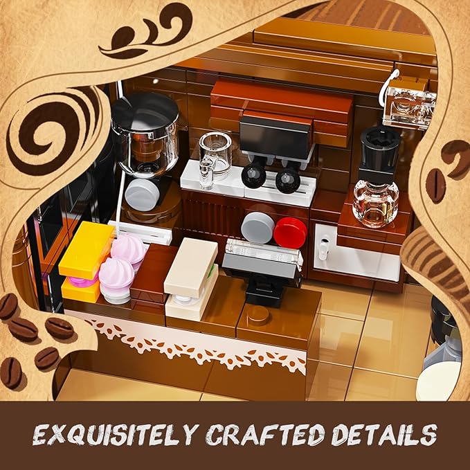 Flower Cafe House Building Set with Lights, 1876 PCS City Street Corner Shop Construction Model, Art Architecture Modular Building Block Kit Home Decor, Gift for Adults Teens Boys Girls 12+