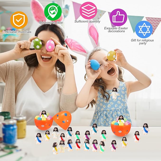Bememo 100 Pcs Jesus Toys Original Design Mini Rubber Little Jesus Figurine to Hide and Seek Religious Party Favors Sunday School Craft Baptism Gifts for Easter Egg Stuffers(Multicolor)