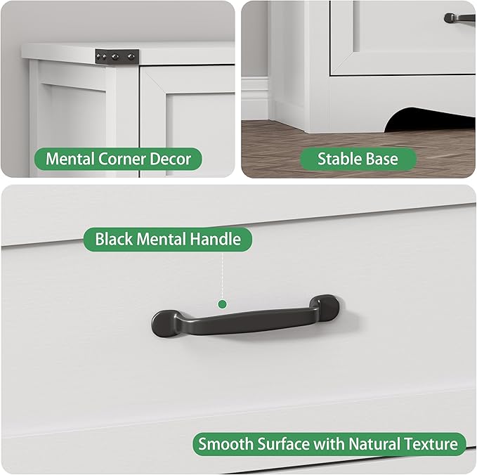 Dresser for Bedroom with 6 Drawers, 46" Tall Wood Chest of Drawers with Deep Drawers & Mental Handle, Modern Dresser TV Stand, Wooden Closet Storage Organizer for Living Room, Hallway, Entryway, White