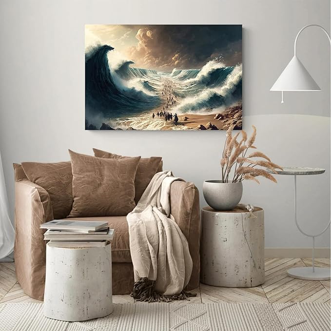 XWNLTEPK Moses Parted Red Sea Figures Jesus Bible Art Modern Poster Jesus Print Art Bible Home Decor Boho Wall Christian Canvas Art Poster