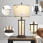 27in Tall Farmhouse Table Lamp Set of 2 with USB C+A & Outlet,Brown Industrial End Table Lamp for Living Room,Vintage Rustic Bedside Lamps with Night Light for Bedroom Nightstand,Brown