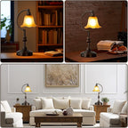 RORIA Touch Farmhouse Table Lamp for Living Room, 3-Way Dimmable Rustic Nightstand Lamp with USB A+C Ports, Vintage Retro Lamp for Bedroom End Table with Amber Glass Shade, LED Bulb Included (Bronze)