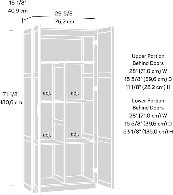 Sauder Storage Cabinet/ Pantry cabinets, 29.61 " x D: 16.02 " x H: 71.50", Cinnamon Cherry finish