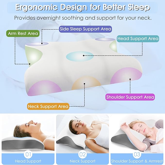 Cervical Neck Pillow for Pain Relief: Ergonomic Orthopedic Contour Pillow - Memory Foam Pillows (Rectangular)