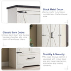 JXQTLINGMU Farmhouse Kitchen Pantry Cabinet - 72" Tall Wood Kitchen Storage Cabinets with Adjustable Shelves & 2 Barn Style Doors & Drawer, Versatile Storage for Dining Room, Bathroom, Antique White