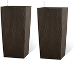 2Pcs 23in High Large Plant Pots Planter-Self-Watering,Modern Planter with Drain Holes,Water Level Monitor,Inner Bucket for Indoor/Outdoor Front Porch Patio,Brown Rattan