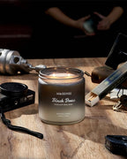 M&SENSE Vanilla Leather Scented Candles for Men, 11.6oz 2 Wick 70 Hours Long Lasting Soy Wax for Home Scented, Highly Scent Black Luxury Candles Home Fragrance Holiday Gifts for Him