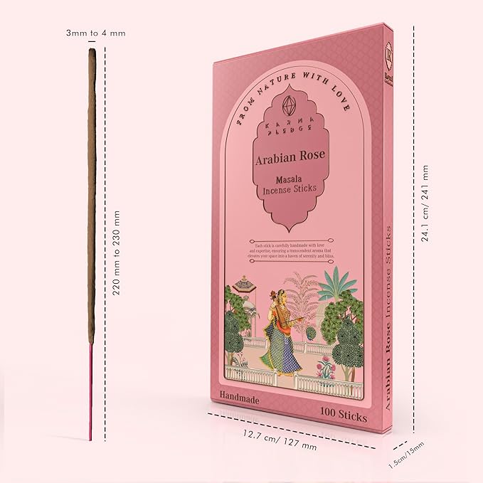 Incense Sticks, Rose Arabic Incense, Pack of 100 Stick, Hand Rolled Aromatic Masala Made with Natural Ingredients, 45-60 Minute Burn Time, Best for Home Fragrance, Meditation, Yoga, Spiritual Healing