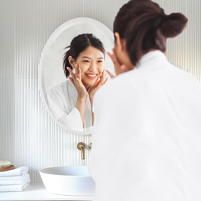 OVALCREST - Oval Wooden Beveled Wall Mirror for Home Decor, Bathroom, Vanity, Bedroom, Living Room, Hallway - London Style (Linen White) 19.1 x 25.1