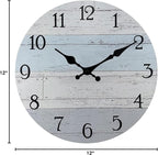 Plumeet Wall Clock, 12'' Frameless Wooden Wall Clocks with Silent Quartz Movement, Rustic Coastal Country Village Clocks Decorative for Kitchen Bedroom Living Room