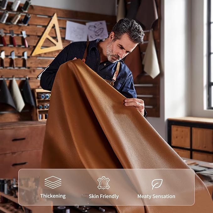 Genuine Leather Square Pouf Ottoman Footstool for Living Room, Bedroom, Indoor (Brown)