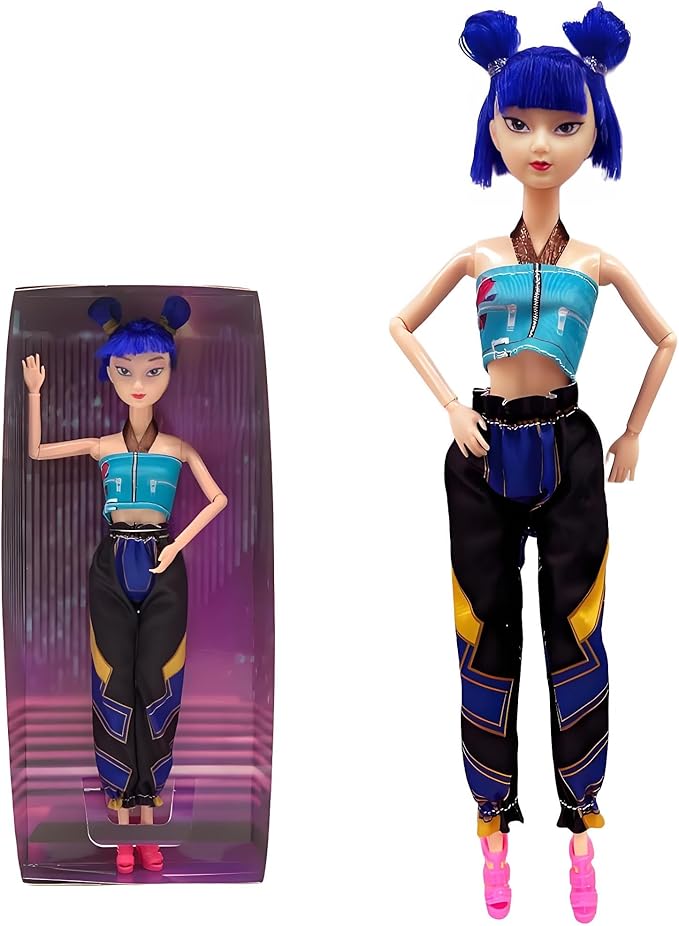 2025 New 11.5'' Demon Hunter Doll,Made to Move Demon Hunter Doll,Collectible Display Figure Dolls Set,Birthday Gifts for Kids Girls Fans (C-Blue Hair)