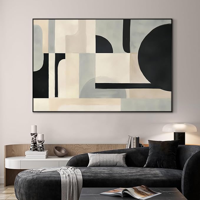 SIGNWIN 46"x72" Extra Large Framed Wall Art Modern Neutral Abstract Geometric in Black and Beige, Clean Minimalist Design for Home Living Room Bedroom Decor (Frame Assembly Required)