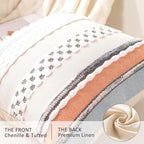 Boho Throw Pillow Covers 18x18 Set of 2 Farmhouse Decorative Cushion Case Striped Square Pillows Cover Chenille Pillow Cases Accent Neutral Pillowcase for Sofa Couch Bed,Orange-Blue