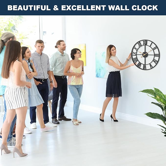 30 Inch Extra Large Giant Wall Clock,Oversized Round Silent Vintage Industrial Black Metal Farmhouse Big Roman Numeral Wall Clocks for Living Room,Kitchen,Bedroom Home Decor